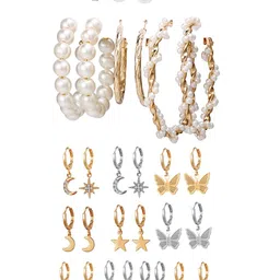 Jewels Galaxy Set of 16 Silver-Plated Contemporary Studs Earrings-5