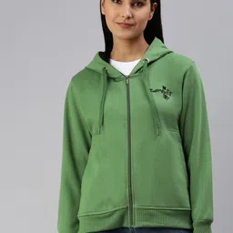 ADBUCKS Women Green Embroidered Hooded Pure Cotton Sweatshirt-31
