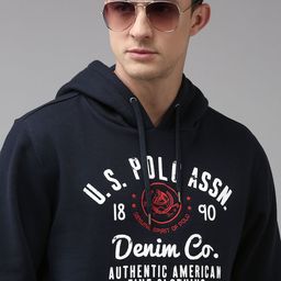 U.S. Polo Assn. Denim Co. Men Navy Blue Printed Hooded Sweatshirt-picture-36