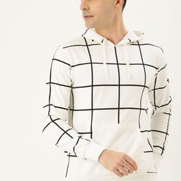Campus Sutra Men White & Black Checked Hooded Sweatshirt-image-79
