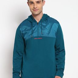 Lee Men Blue Colourblocked Printed Hooded Pullover Sweatshirt-image-49