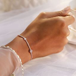 Rubans 18K Rose Gold Plated Cubic Zirconia Studded Tennis Bracelet-14
