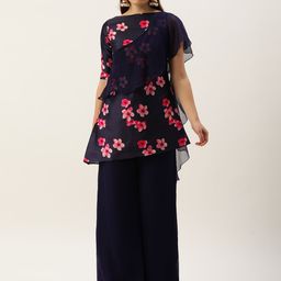 Ethnovog Women Navy BluePink Floral Print Made To Measure Kurti with Palazzos-image-41
