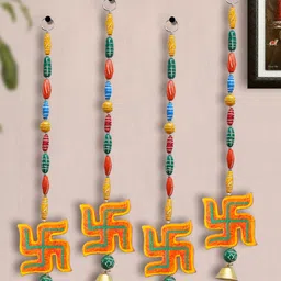 TIED RIBBONS Set Of 4 Multi colour  Swastik Latkan Wall Door Hangings-51