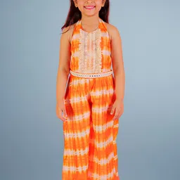LIL DRAMA Girls Halter Neck Printed Basic Jumpsuit With Embroidered-image-61