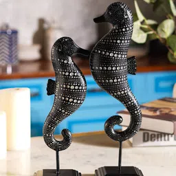 THE ARTMENT Black & White 2 Pieces Tribal Tide Africa Sea Horse Showpiece-image-26