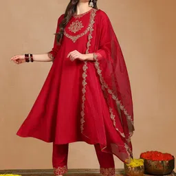 KALINI Floral Embroidered Empire Zari Anarkali Kurta With Trouser & Dupatta-picture-32