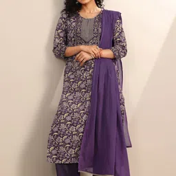 Libas Floral Printed Zari Straight Kurta With Trousers And Dupatta-image-7