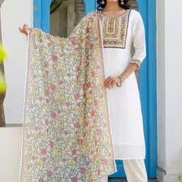 Navlik Floral Yoke Design Thread Work Straight Kurta With Trouser And Dupatta-16