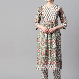 Indibelle Floral Printed Pure Cotton Kurta with Trousers-33