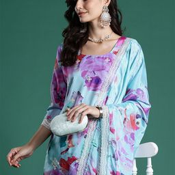 Indo Era Floral Embroidered Empire Thread Work Kurta With Trousers & Dupatta-picture-39