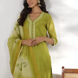 Libas Women Bandhani Printed Regular Sequinned Kurta with Trousers & With Dupatta-1