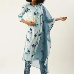 RangDeep Women Blue Floral Printed Mirror Work Kurta with Trousers & Dupatta-picture-20