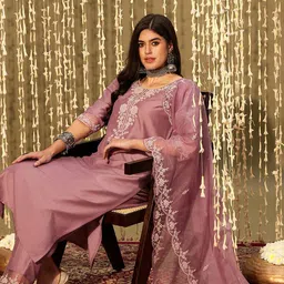 Indo Era Yoke Design Regular Thread Work Kurta with Trousers & With Dupatta-55