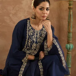 Indo Era Women Embroidered Regular Thread Work Kurta with Trousers & Dupatta-picture-43