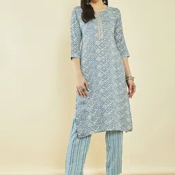 Soch Ethnic Motifs Printed Regular Gotta Patti Kurta with Trousers-image-75