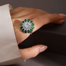 Rubans Rhodium-Plated Cubic Zirconia Studded Floral Adjustable Finger Ring-17