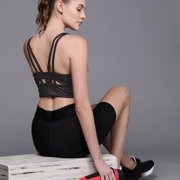 ADIDAS Women Black Medium Support Printed Lightly Padded Aeroready Training Bra HM6195-image-28