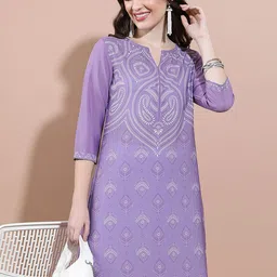 Vishudh Purple Ethnic Motifs Printed Notch Neck Straight Kurta-image-11