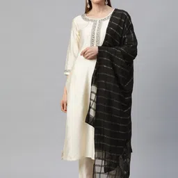 SheWill Women White Floral Yoke Design Sequinned Kurta with Trousers & With Dupatta-picture-29