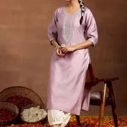 Libas Floral Embroidered Puff Sleeves Sequinned Straight Kurta-24