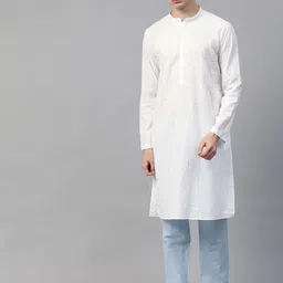 See Designs Men White Pure Cotton Chikankari Embroidered Straight Kurta-picture-35