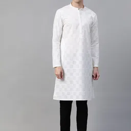 See Designs Men White Ethnic Motifs Chikankari Embroidered Chikankari Kurta-image-22