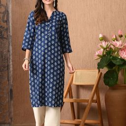 Lavantika Floral Printed Mandarin Collar Cotton Straight Kurta-image-98
