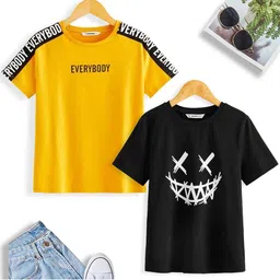 BAESD Boys Pack Of 2 Typography Printed Cotton Casual T-shirt-image-81
