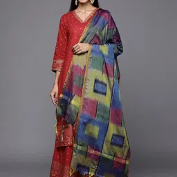 Varanga Women Red Printed Pure Cotton Kurta with Palazzos & With Dupatta-29