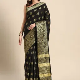Silk Land Black & Golden Ethnic Motifs Banarasi Saree-image-44