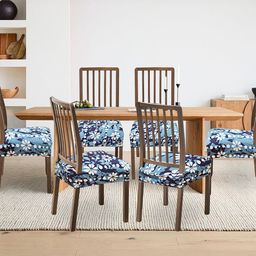 ohello 6 Pcs White & Blue Floral Printed Elasticated Fitted Polyester Chair Seat Covers-29
