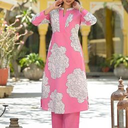 Readiprint Floral Printed Cotton Mandarin-Neck Tunic With Trousers Co-Ords-picture-1