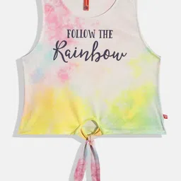 Here&Now X Game Begins Girls Typography Printed Pure Cotton Tie and Dye Crop Top-image-0