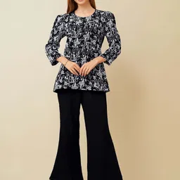 HOUSE OF MIRA Embroidered Round Neck Top With Flared Trouser Co-Ords-picture-0
