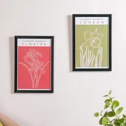 Nestasia Green & Pink 2 Pieces Line Art Flower Framed Wall Art-3