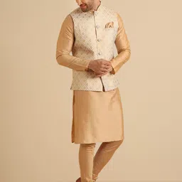 KISAH Regular Pure Cotton Straight Kurta With Churidar & Nehru Jacket-picture-9