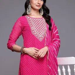 Varanga Bandhani Printed Sequinned Kurta With Trousers & Dupatta-picture-8