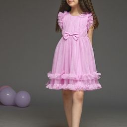KidsDew Girsl Solid Embellished Net Fit & Flare Above Knee Dress-image-32