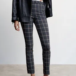 MANGO Women Checked Skinny Fit High-Rise Sustainable Trousers-30