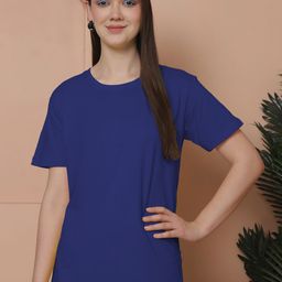 Friskers Women Solid Round Neck Pure Cotton Oversized T-shirt-image-84