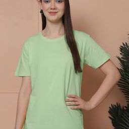 Friskers Women Solid Round Neck Pure Cotton Oversized T-shirt-image-21