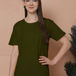 Friskers Women Solid Round Neck Pure Cotton Oversized T-shirt-image-95