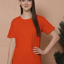 Friskers Women Solid Round Neck Pure Cotton Oversized T-shirt-image-86