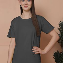 Friskers Women Solid Round Neck Pure Cotton Oversized T-shirt-image-85