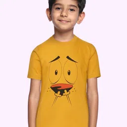 BRATMA Kids Mustard Yellow & Black Pure Cotton Printed T-shirt-image-33