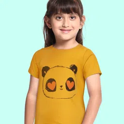 BRATMA Kids Mustard Yellow & Black Pure Cotton Printed T-shirt-image-34