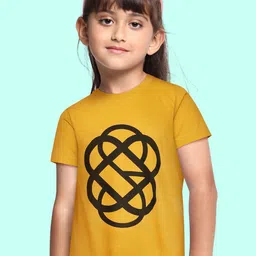 BRATMA Kids Mustard Yellow & Black Pure Cotton Printed T-shirt-image-32