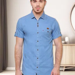 Kuons Avenue Men Blue Smart Slim Fit Solid Casual Denim Shirt-picture-47