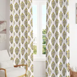 Trance Home Linen Yellow 2 Pieces Printed Room Darkening Pure Cotton Long Door Curtains-image-73